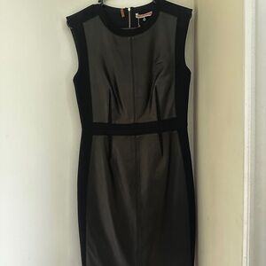 Rebecca Taylor Black Sheath Midi Dress Sleeveless with Leather panels size 4